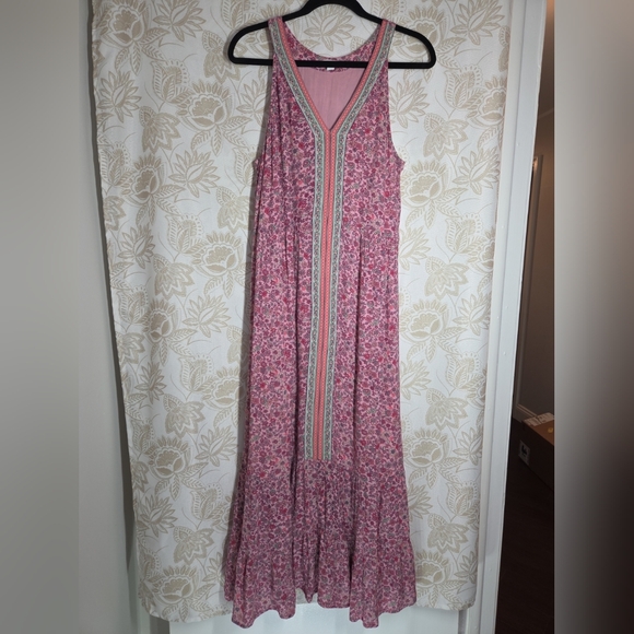 J Jill Women Floral Paisley Lined Rayon Maxi Dress Sz L Prairie Country Coastal - Picture 3 of 10